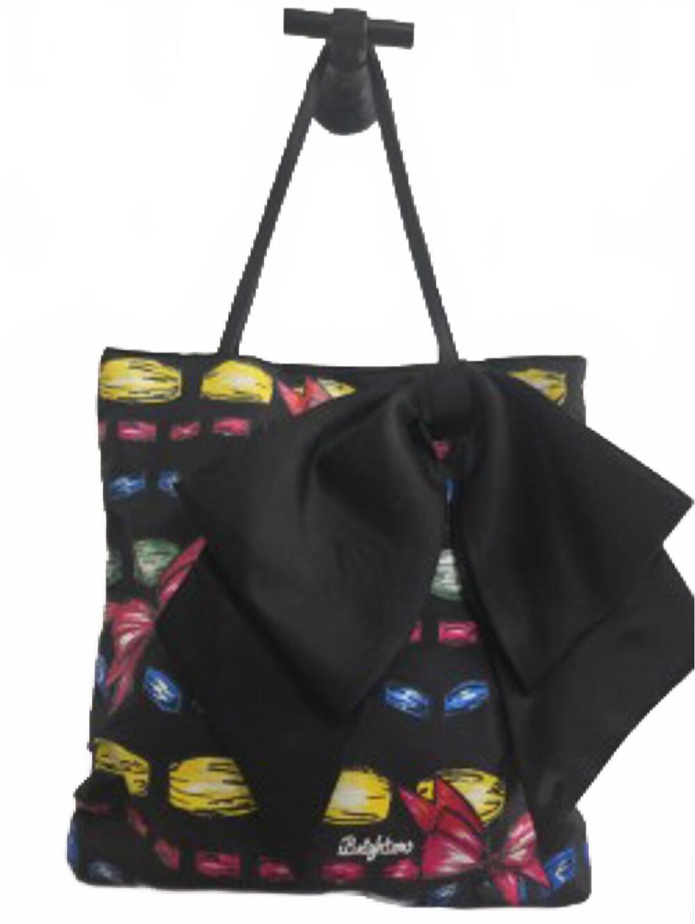 Brighton Black Tote Bag with Colorful Pattern and Bow Accent